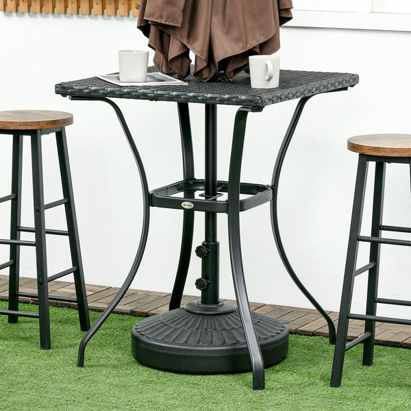 Table basse d'extérieur en résine tressée avec trou pour parasol, noir