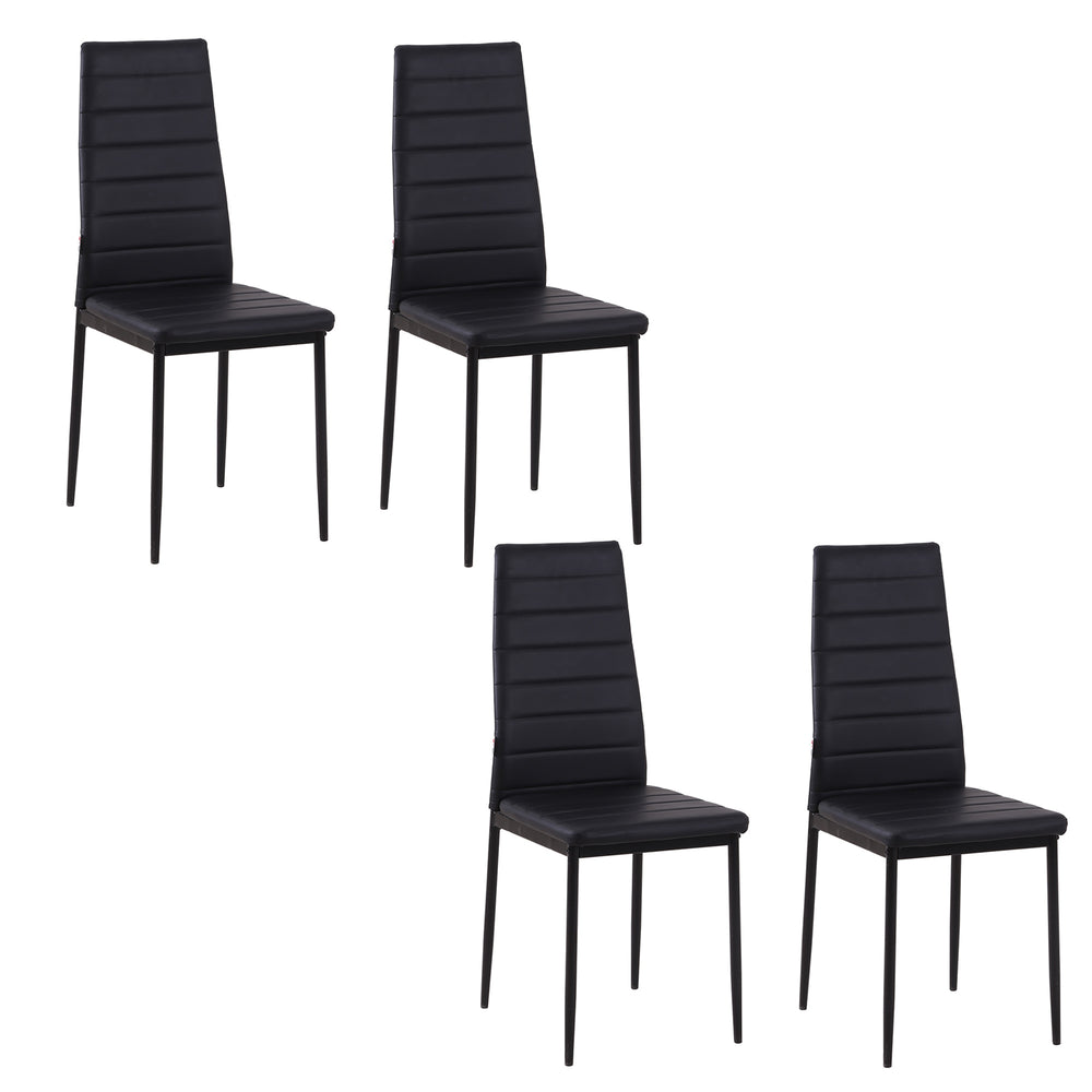 Set of 4 high-back dining chairs in faux leather with metal legs, black