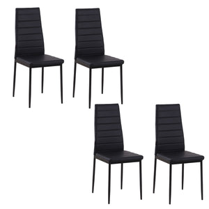 Set of 4 high-back dining chairs in faux leather with metal legs, black