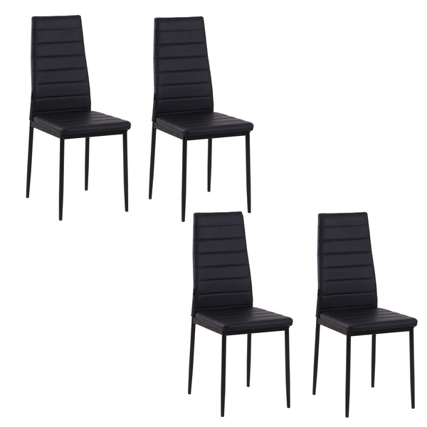 Set of 4 high-back dining chairs in faux leather with metal legs, black