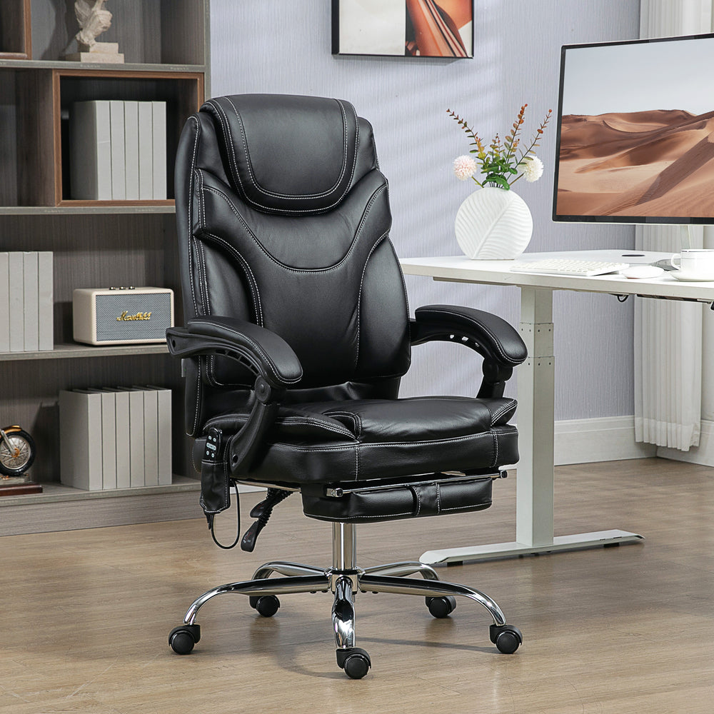 Fauteuil de bureau massant à 6 points de vibration avec repose-pieds, noir