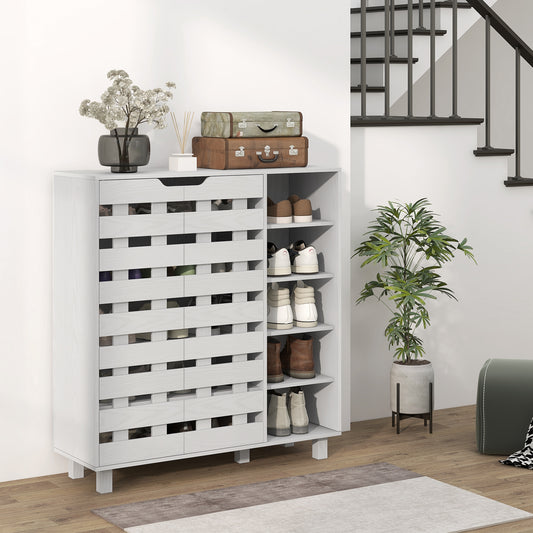 Meuble à chaussures HOMCOM, meuble de rangement pour 21 paires de chaussures avec armoire à double porte à 5 niveaux et étagères ouvertes à 5 niveaux, blanc