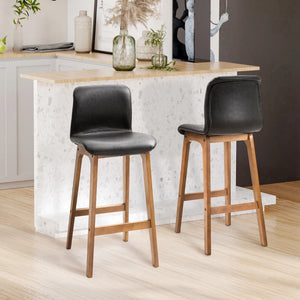 Set of 2 modern bar stools, dark brown.