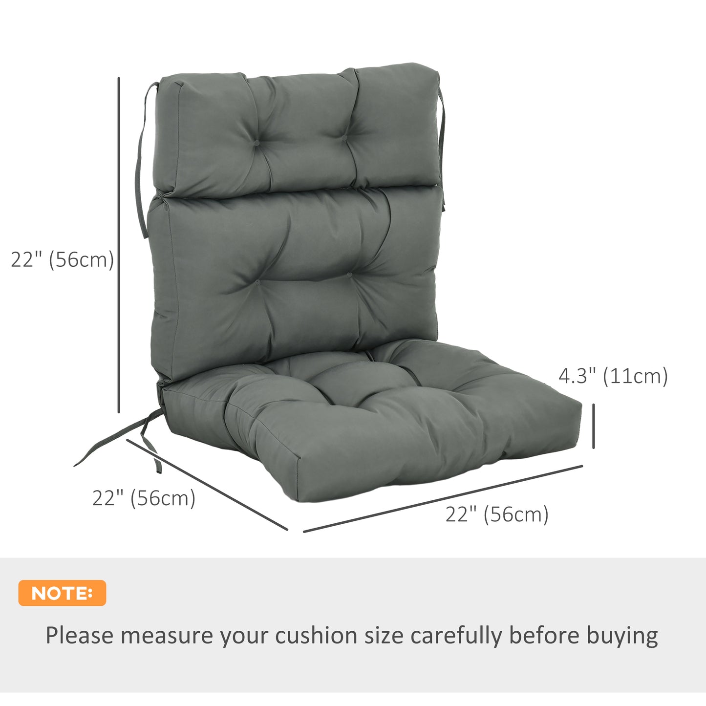 Coussin de remplacement pour chaise de patio d'extérieur, coussin touffeté avec rembourrage épais et attaches en corde, gris foncé