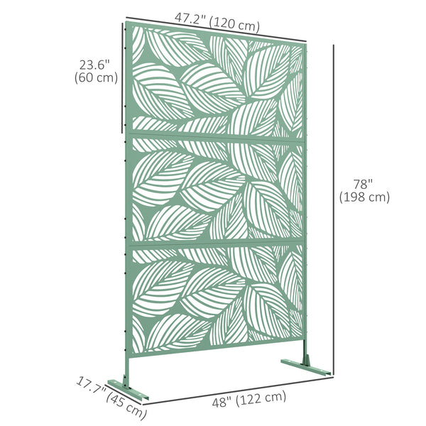Paravent décoratif d'extérieur en métal avec support, motif feuille, vert clair