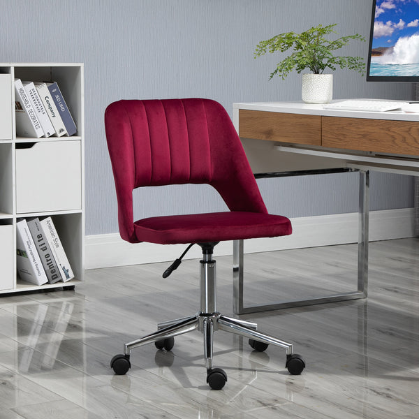 Red velvet mid-back office chair