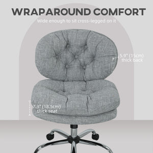 Chaise de bureau sans accoudoirs, assise large et rembourrée, hauteur réglable et inclinable, gris