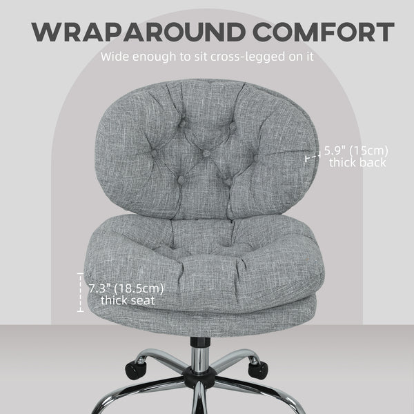 Chaise de bureau sans accoudoirs, assise large et rembourrée, hauteur réglable et inclinable, gris