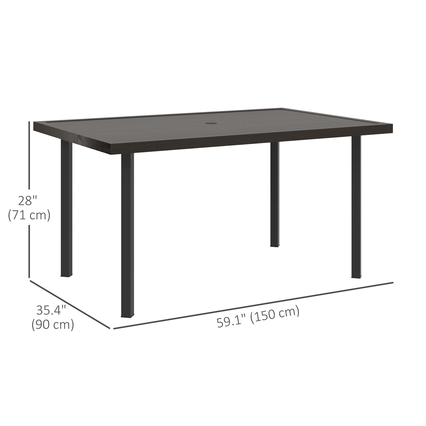 Outsunny Outdoor Dining Table with 5.3cm Umbrella Hole, Steel Patio Table for 6 People, Dark Brown