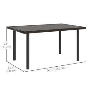 Table à manger d'extérieur avec trou pour paraso, table de patio en acier pour 6 personnes, marron foncé