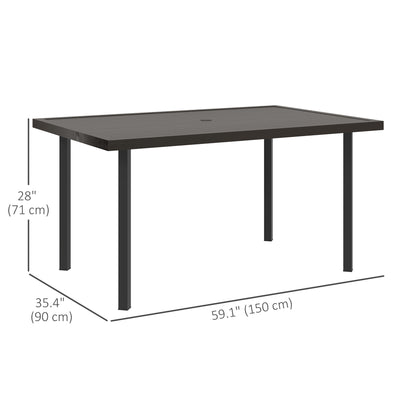Outsunny Outdoor Dining Table with 5.3cm Umbrella Hole, Steel Patio Table for 6 People, Dark Brown