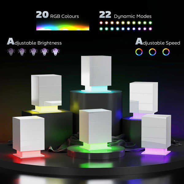 Table de chevet moderne avec éclairage LED RGB et 3 tiroirs – Blanc