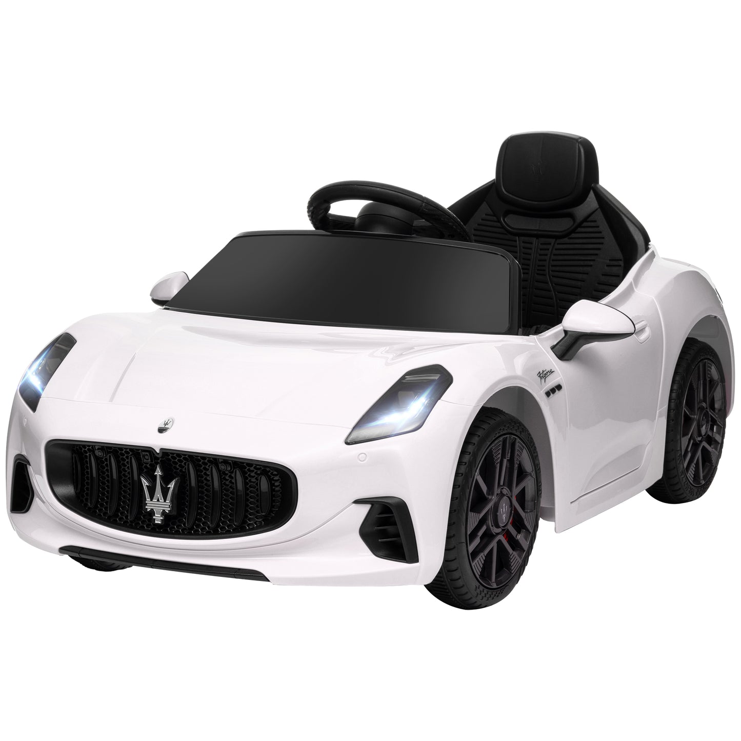 Qaba 12V Maserati Gran Turismo Licensed Kids Electric Car with Remote Control, Soft Start, LED Lights, Music, Horn, MP3 Player, White