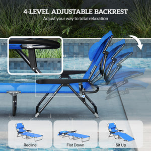 Folding Lounge Chair w/ Reclining Back, Dark Blue