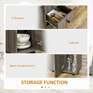 Table de salle à manger pliante avec tiroirs et placard de rangement, grise