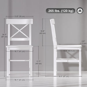 Ensemble de 2 chaises de salle à manger en bois avec dossier croisé, blanches