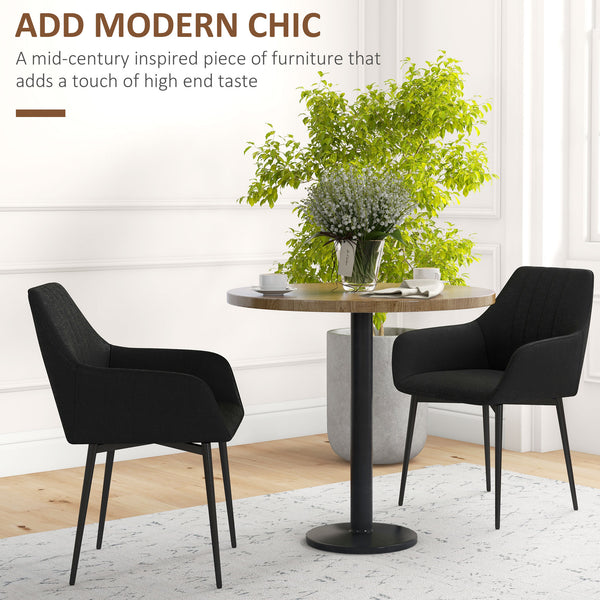 Ensemble de 2 chaises de salle à manger rembourrées en lin avec pieds en métal, noires