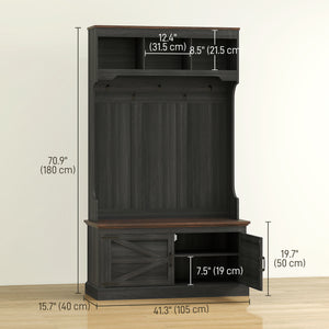 Meuble d'entrée 3 en 1 avec banc, porte-manteau et rangement pour chaussures, noir vieilli