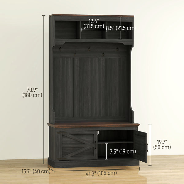 Meuble d'entrée 3 en 1 avec banc, porte-manteau et rangement pour chaussures, noir vieilli