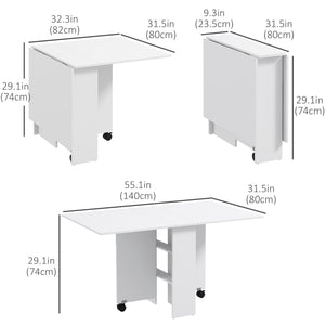 Table de salle à manger pliante pour petits espaces avec étagères de rangement, blanche