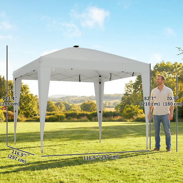 Abri pliant 10 x 10 avec éclairage central, protection UPF 50+, télécommande, gris clair