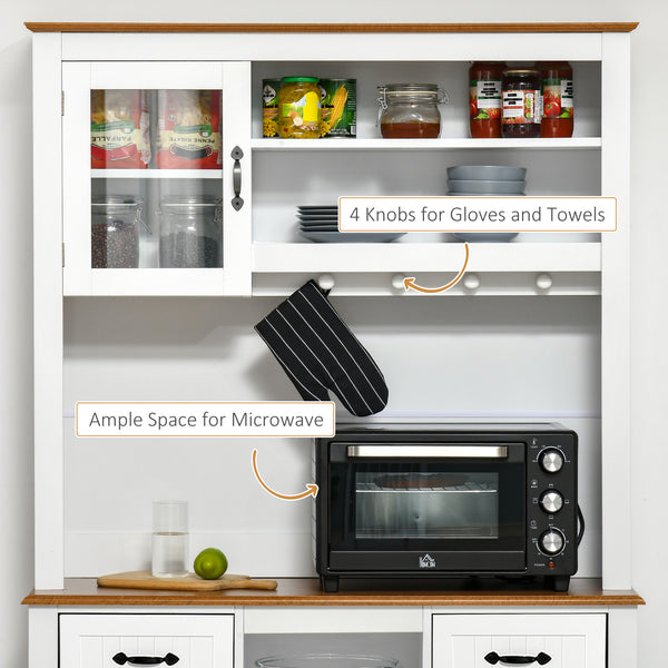 Buffet de cuisine style campagnard avec tiroir utilitaire et étagères 5 niveaux, blanc