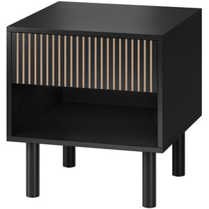 Table de chevet moderne avec tiroir et tablette ouverte – Noir