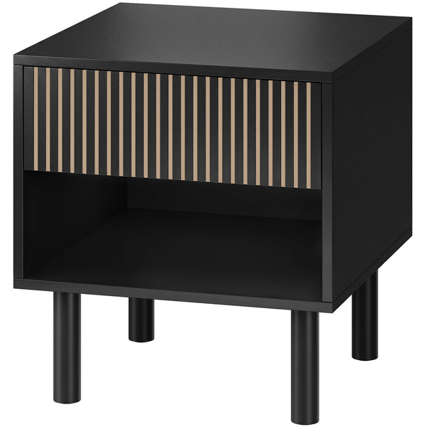 Table de chevet moderne avec tiroir et tablette ouverte – Noir