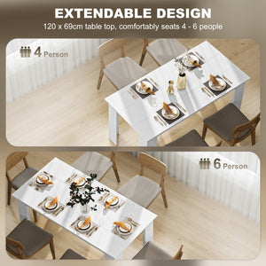 Kitchen table for 4 to 6 people, wood-effect dining table, white