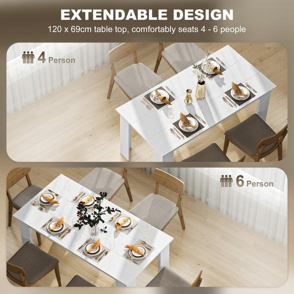 Kitchen table for 4 to 6 people, wood-effect dining table, white