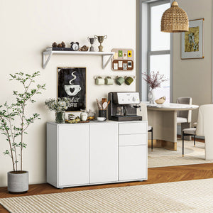 Buffet de cuisine moderne avec coin café, ouverture par simple pression et 2 tiroirs pour salon, blanc