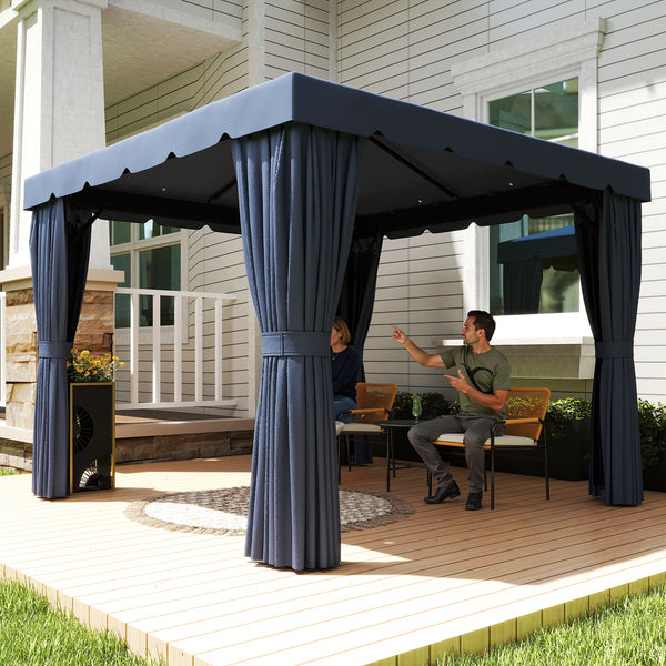 Abri de jardin double 10' x 10'  avec rideaux et moustiquaires, bleu foncé