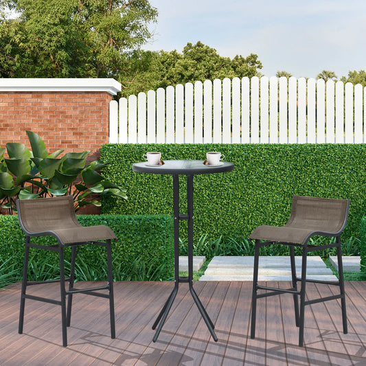 Ensemble de bar de patio 3 pièces avec 2 tabourets de bar et 1 table de bar en verre trempé, beige