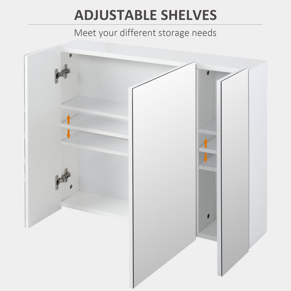 Wall-mounted medicine cabinet 71 x 61 cm with mirror, 3 doors and adjustable shelves, white
