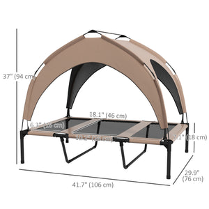 Raised Dog Bed Cooling Dog Cot w/ Canopy Washable Breathable Mesh, for Large Dogs, Coffee