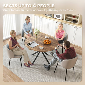 Round kitchen table for 4 people, industrial style, steel legs, dark brown and black.