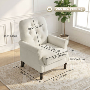 Mid-century modern accent chair with thick padded seat, spring cushion, solid wood legs, cream white