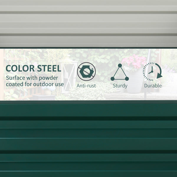 Raised vegetable garden with galvanized steel frame, green