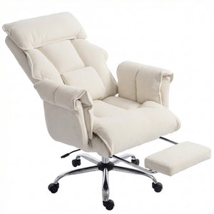 Desk Chair, Computer Office Chair with Footrest, Adjustable Backrest and Headrest, Cream White