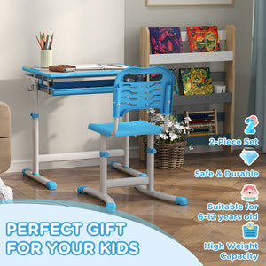 Height Adjustable Study Table and Chair Set with Drawer, Blue