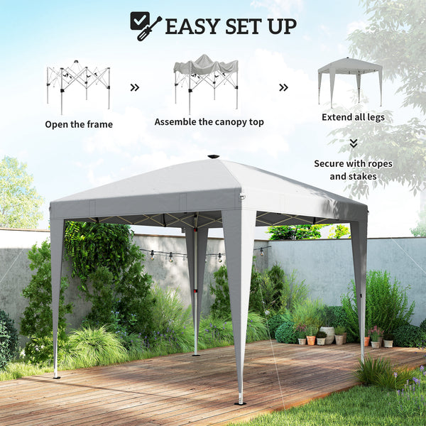 Abri pliant 10 x 10 avec éclairage central, protection UPF 50+, télécommande, gris clair