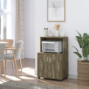 Desserte à roulettes pour micro-ondes, gris-brun