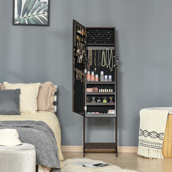 Armoire à bijoux avec miroir, verrouillable, 3 angles réglables, marron
