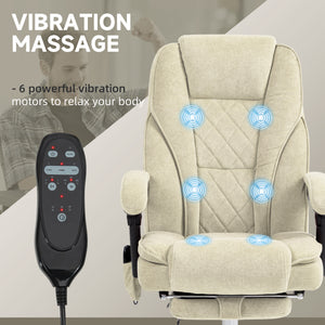 Reclining massage office chair with adjustable height and footrest, beige