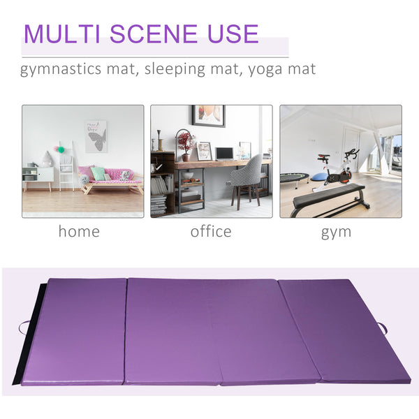 Tapis de gymnastique pliable de 1,22 m x 2,42 m x 5 cm avec poignées de transport, violet