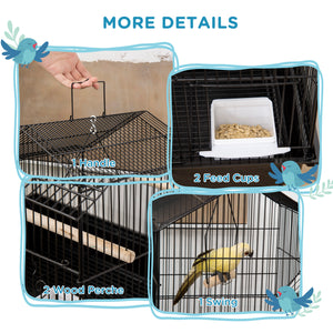 Cage à oiseaux de 63 cm avec perchoir, balançoire, récipient pour nourriture, plateau coulissant et poignée, pour pinsons, canaris et perruches