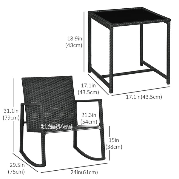 Ensemble bistro 3 pièces en résine tressée avec table basse et fauteuils à bascule, rouge