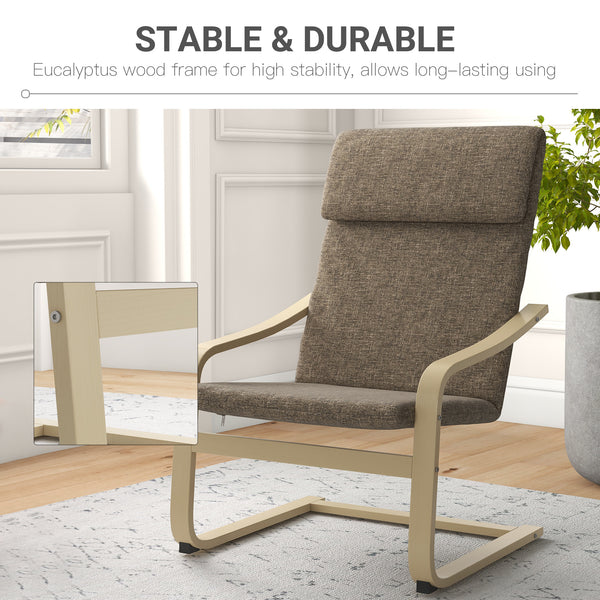 Modern Accent Chair, Linen-Feel Upholstered Living Room Chair with Wood Curved Legs for Balcony, Dark Brown