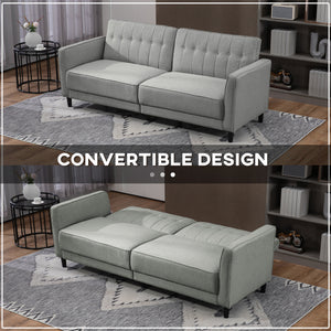 Canapé-lit convertible en tissu capitonné avec dossier réglable, gris