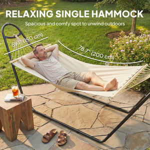 Hammock with Stand, Heavy Duty Camping Hammock with Detachable Pillow and Spreader Bar, 264 lbs Capacity, Cream White
